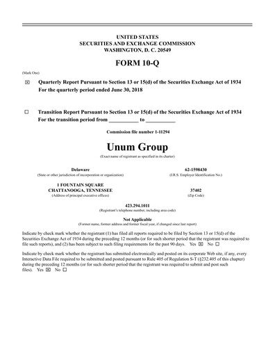 Thumbnail Unum Quarterly Report 2018-q2