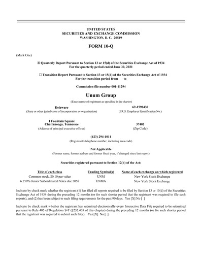 Thumbnail Unum Quarterly Report 2021-q2