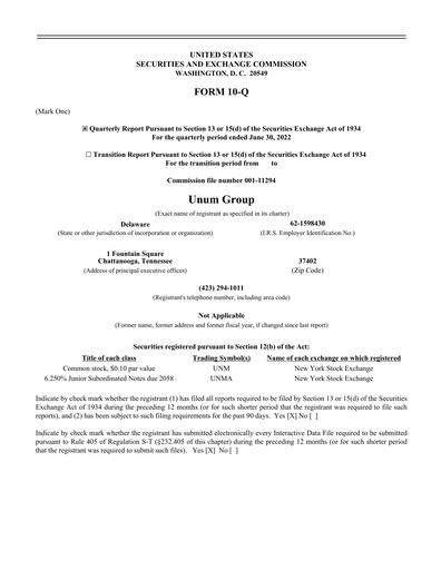 Thumbnail Unum Quarterly Report 2022-q2