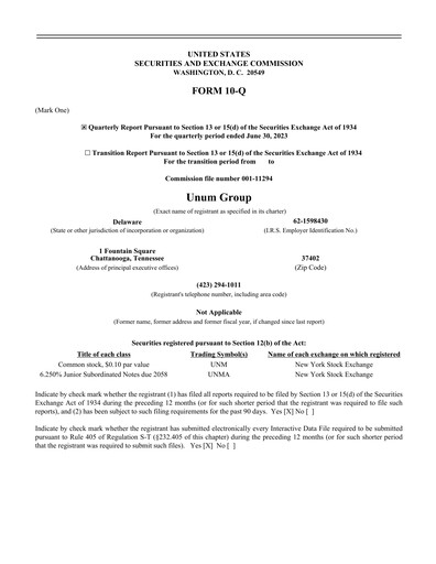 Thumbnail Unum Quarterly Report 2023-q2