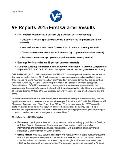 Thumbnail VF Corporation Quarterly Report 2015-q1