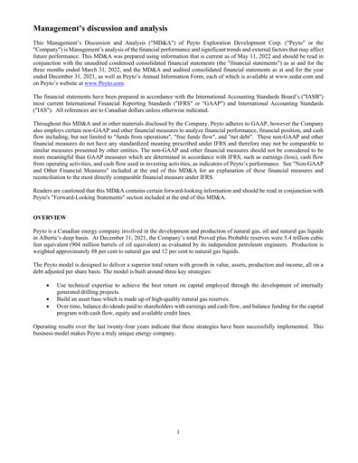 Thumbnail Peyto Exploration & Development Quarterly Report 2022-q1