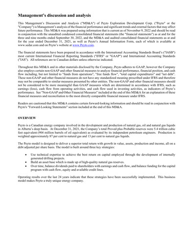 Thumbnail Peyto Exploration & Development Quarterly Report 2022-q3