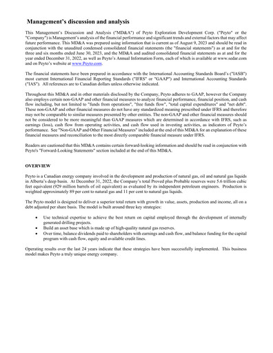 Thumbnail Peyto Exploration & Development Quarterly Report 2023-q2
