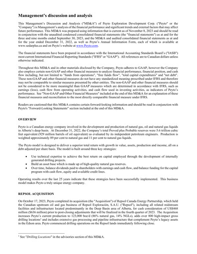 Thumbnail Peyto Exploration & Development Quarterly Report 2023-q3
