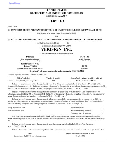 Thumbnail VeriSign Quarterly Report 2022-q3