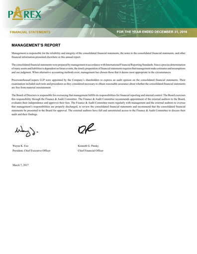 Thumbnail Parex Resources Financial Statement 2016