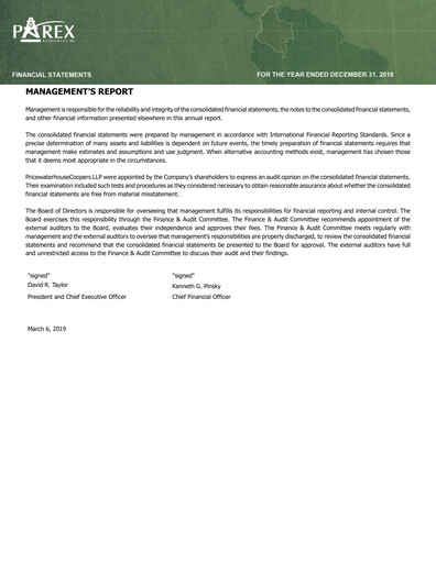Thumbnail Parex Resources Financial Statement 2018