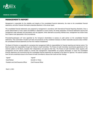 Thumbnail Parex Resources Financial Statement 2020