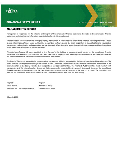 Thumbnail Parex Resources Financial Statement 2022