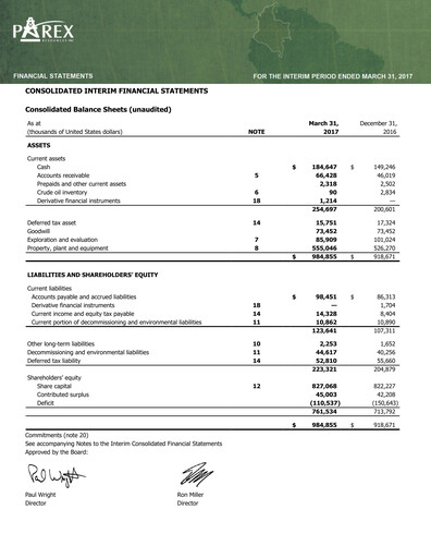 Thumbnail Parex Resources Quarterly Report 2017-q1