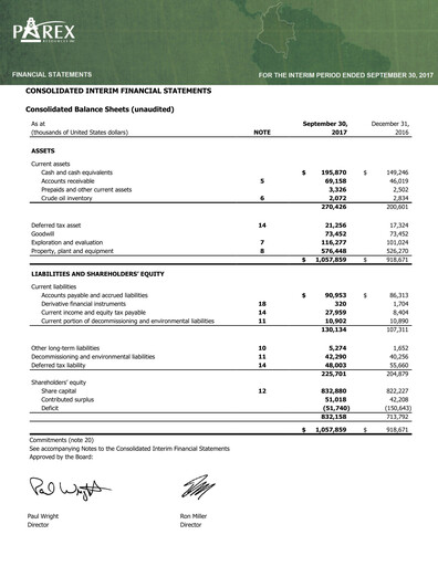 Thumbnail Parex Resources Quarterly Report 2017-q3