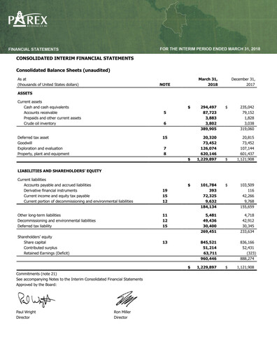Thumbnail Parex Resources Quarterly Report 2018-q1