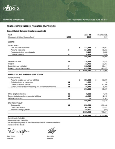 Thumbnail Parex Resources Quarterly Report 2018-q2