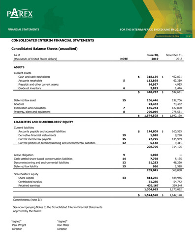 Thumbnail Parex Resources Quarterly Report 2019-q2