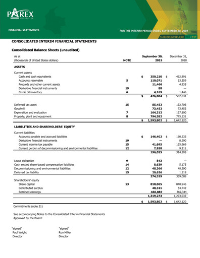 Thumbnail Parex Resources Quarterly Report 2019-q3