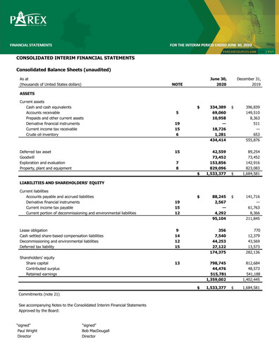 Thumbnail Parex Resources Quarterly Report 2020-q2