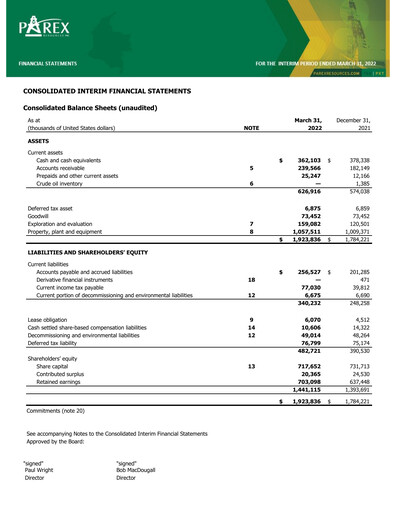 Thumbnail Parex Resources Quarterly Report 2022-q1