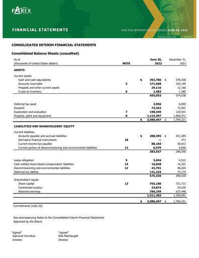 Thumbnail Parex Resources Quarterly Report 2022-q2
