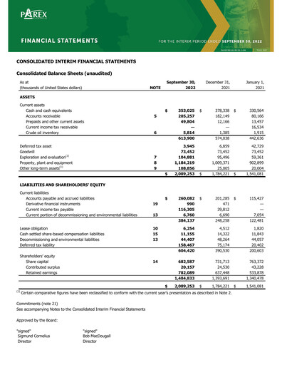 Thumbnail Parex Resources Quarterly Report 2022-q3