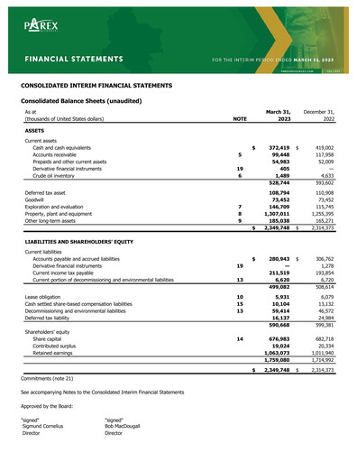 Thumbnail Parex Resources Quarterly Report 2023-q1