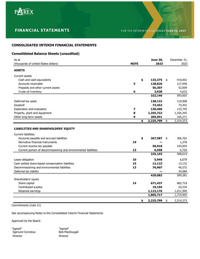 Thumbnail Parex Resources Quarterly Report 2023-q2
