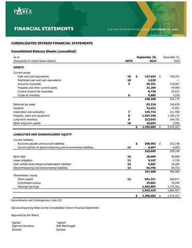 Thumbnail Parex Resources Quarterly Report 2024-q3