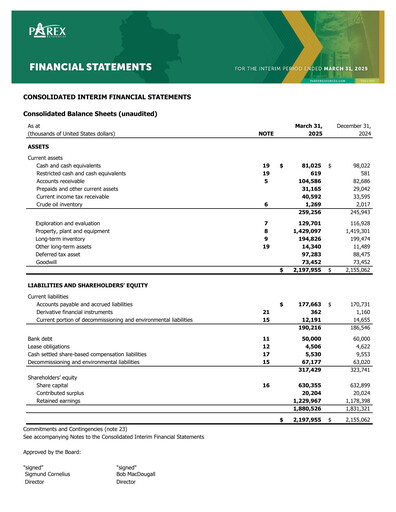Thumbnail Parex Resources Quarterly Report 2025-q1