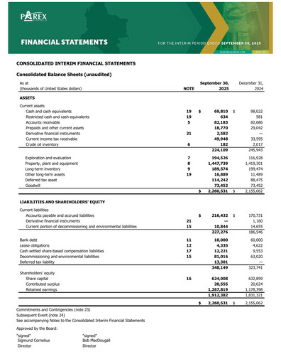 Thumbnail Parex Resources Quarterly Report 2025-q3