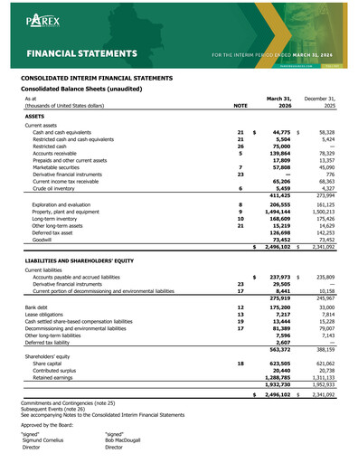 Thumbnail Parex Resources Quarterly Report 2026-q1