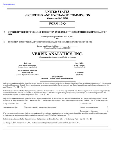 Thumbnail Verisk Analytics Quarterly Report 2018-q2