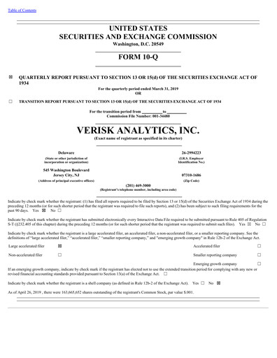Thumbnail Verisk Analytics Quarterly Report 2019-q1