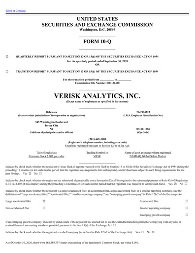 Thumbnail Verisk Analytics Quarterly Report 2020-q3
