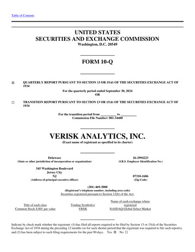 Thumbnail Verisk Analytics Quarterly Report 2024-q3