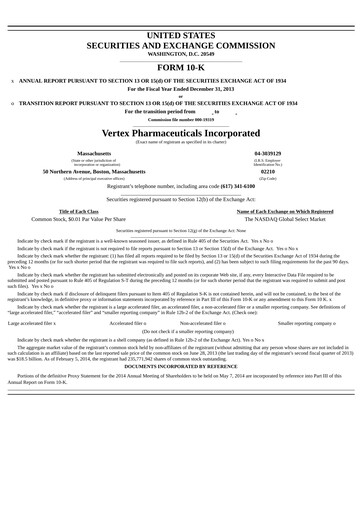 Thumbnail Vertex Pharmaceuticals Annual Report 2013