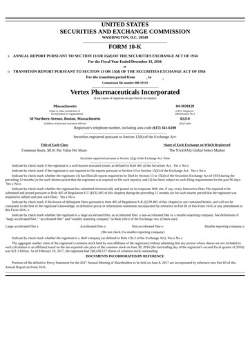 Thumbnail Vertex Pharmaceuticals Annual Report 2016