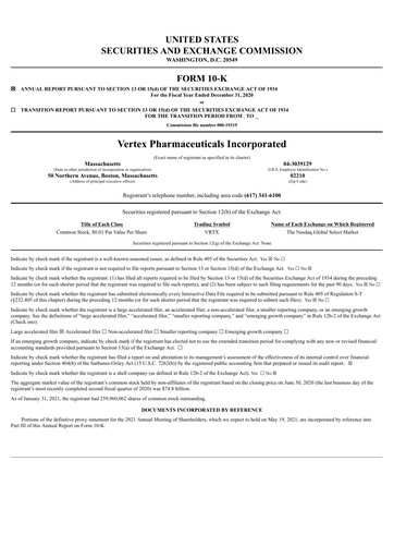 Thumbnail Vertex Pharmaceuticals Annual Report 2020