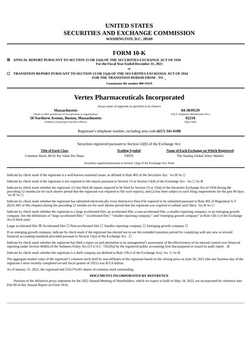 Thumbnail Vertex Pharmaceuticals Annual Report 2021