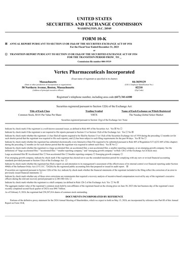 Thumbnail Vertex Pharmaceuticals Annual Report 2023