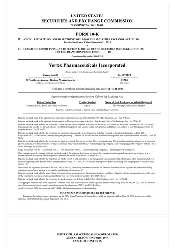 Miniature Vertex Pharmaceuticals Rapport annuel 2025