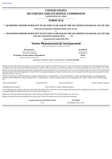 Thumbnail Vertex Pharmaceuticals Quarterly Report 2017-q2