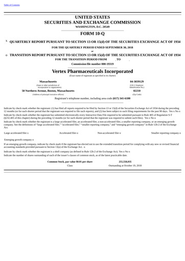 Thumbnail Vertex Pharmaceuticals Quarterly Report 2018-q3