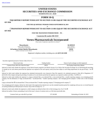 Thumbnail Vertex Pharmaceuticals Quarterly Report 2019-q3