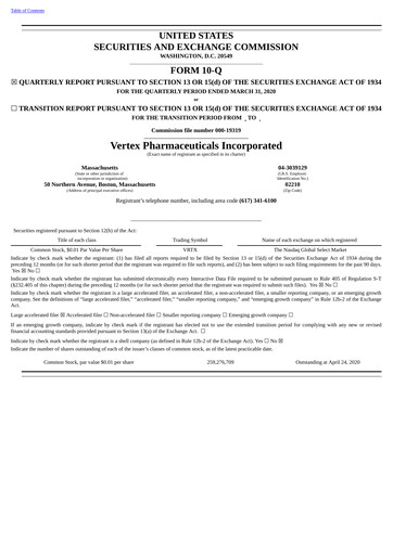 Thumbnail Vertex Pharmaceuticals Quarterly Report 2020-q1