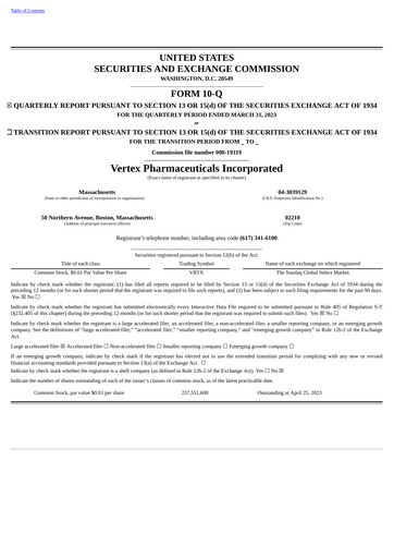 Thumbnail Vertex Pharmaceuticals Quarterly Report 2023-q1