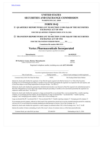 Thumbnail Vertex Pharmaceuticals Quarterly Report 2026-q2