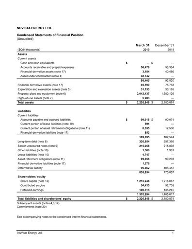Thumbnail NuVista Energy Quarterly Report 2019-q1