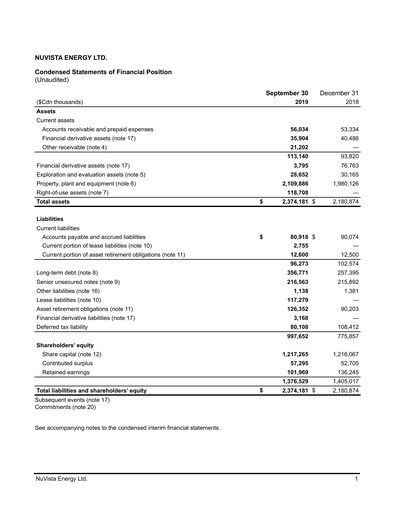 Thumbnail NuVista Energy Quarterly Report 2019-q3