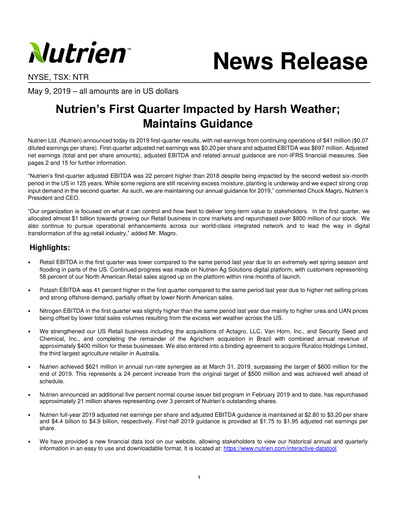 Thumbnail Nutrien Quarterly Report 2019-q1