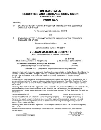 Miniature Vulcan Materials Rapport trimestriel 2018-q2